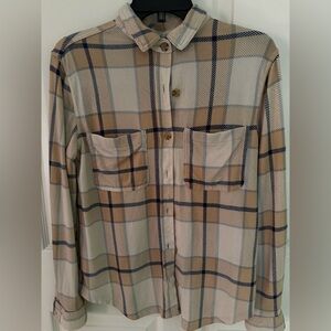 C&C California Beige and Navy Plaid Flannel Shirt